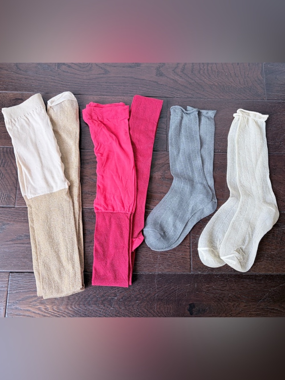 Girls 4-Piece Glitter Hosiery Bundle - 2 Socks, 2 Tights - Size 10-12
